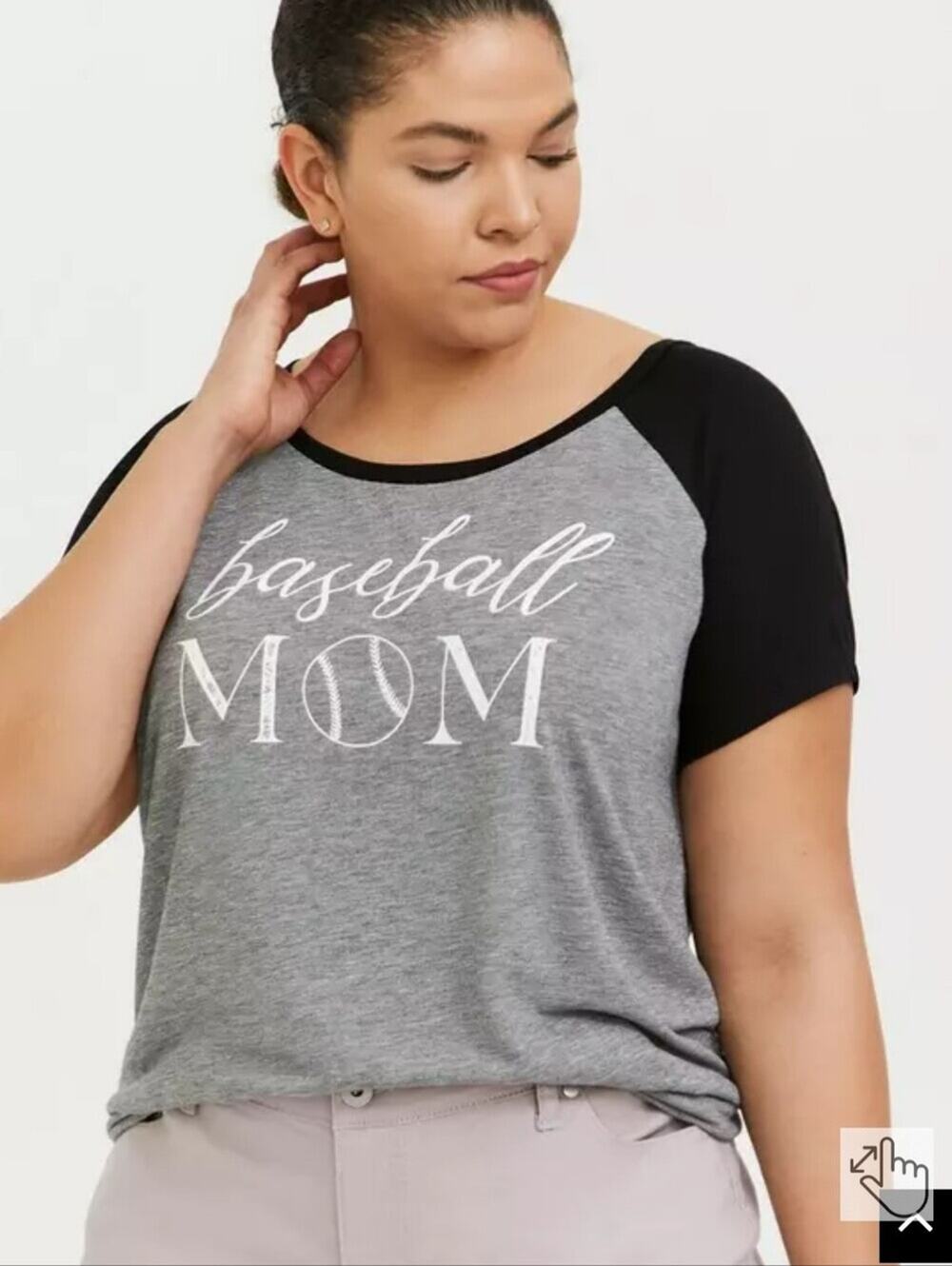 Torrid Baseball Mom Classic Fit Raglan Tee - Featherlight Slub Heather Grey 1/1x